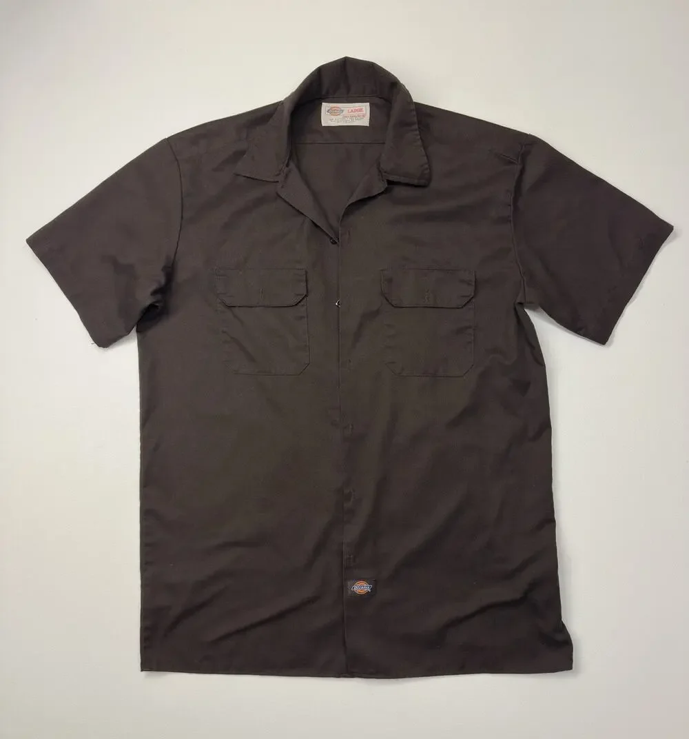 Used Dark Brown Dickies Men's Short Sleeve Work Shirt Large